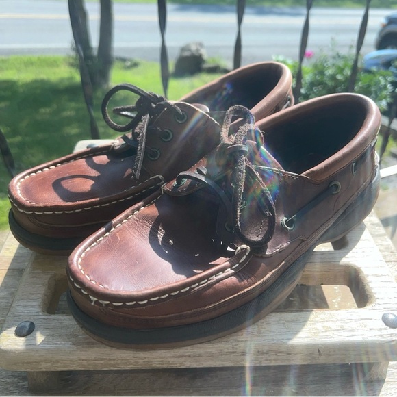 Riggers Men 9.5D 3 Eye Boat Shoes Brown Leather - Picture 2 of 11
